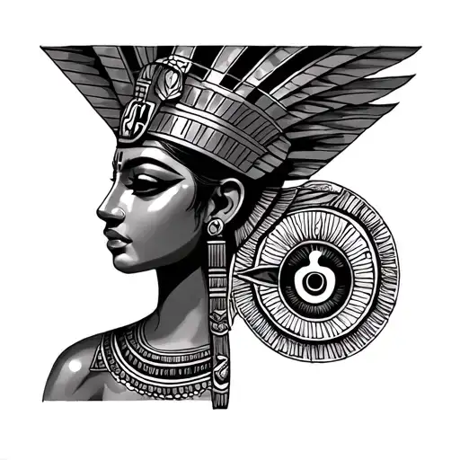 Egyptian leg tattoo with cleopatra, eye of Horus tattoo design idea