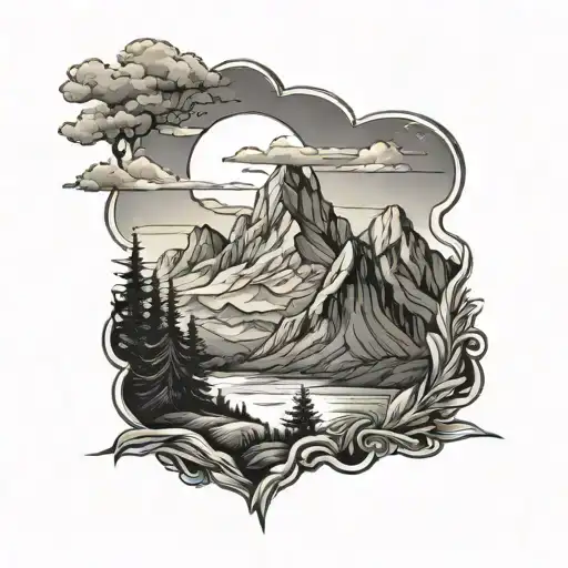 endurance running mountain landscape tattoo design idea