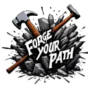 "Forge your path" hammer breaking through rock tattoo design idea