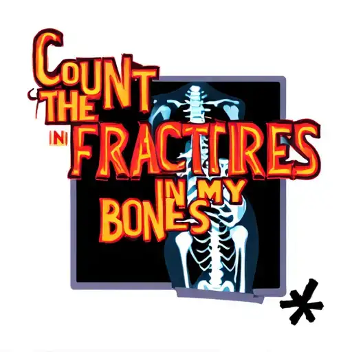 The text" count the fractures in my bones" in a bold font and an image of broken bones on an xray tattoo design idea