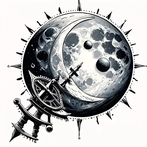 Sextant and moon tattoo design idea