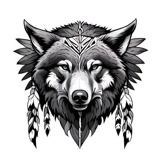 I want a native American style tattoo without faces but animals like eagle wolf bear togheter  tattoo design idea