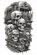 evil train tracks with skulls and engine camshafts tattoo design idea
