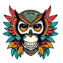 aztec owl perched on skull tattoo design idea