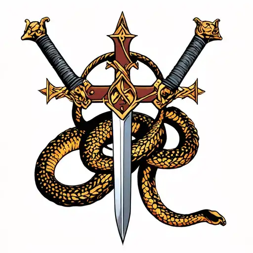 crusader cross with snake and a sword tattoo design idea