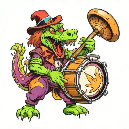 trex clown playing drum tattoo design idea
