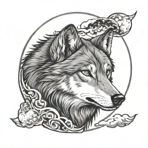 wolf and moon tattoo design idea