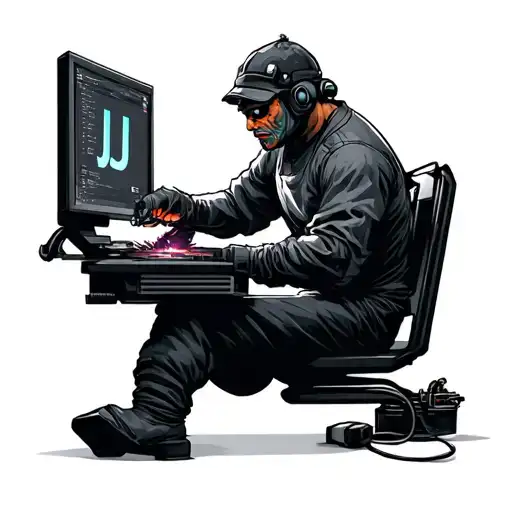 Computer, welding machine, letters JJ tattoo design idea