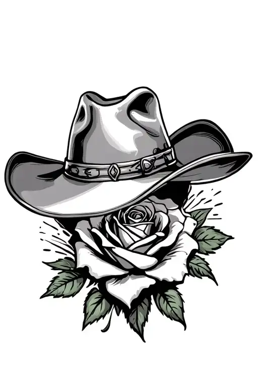 a rose and cowboy hat wild west style tattoo design idea