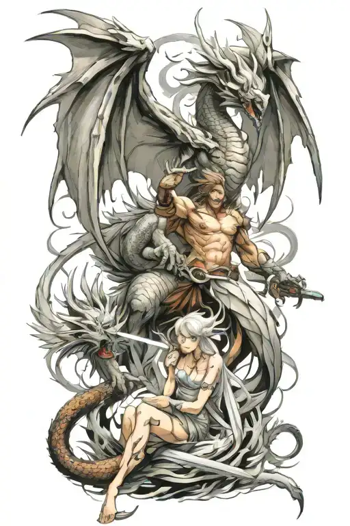 angel demon fight Dragon tattoo design idea
