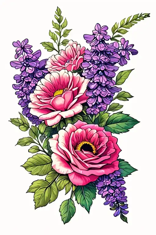 roses, gerberas and lilacs  tattoo design idea