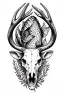mule deer skull, bull elk skull and fish tattoo design idea