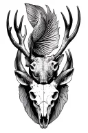 mule deer skull, bull elk skull and fish tattoo design idea