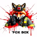 "Fox Box" tough looking fireman fox wearing firefighting gear with radio equipment tattoo design idea