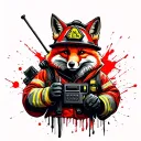 "Fox Box" tough looking fireman fox wearing firefighting gear with radio equipment tattoo design idea