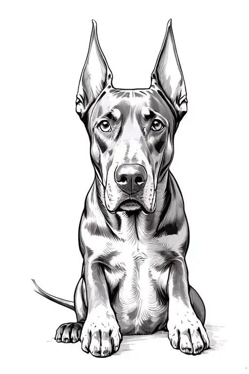 three-headed Doberman, one body, three heads, full-length, whipshading style, black and white tattoo design idea