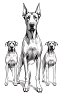 three-headed Doberman, one body, three heads, full-length, whipshading style, black and white tattoo design idea