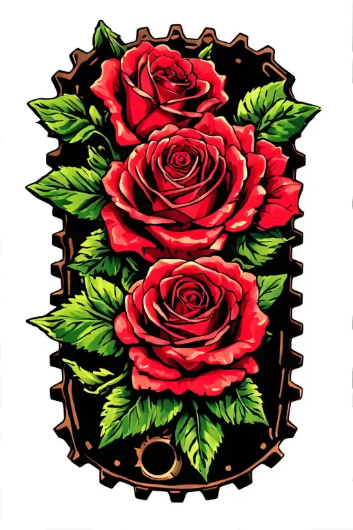 motorcross roses chain sprocket implanted into parts tattoo design idea