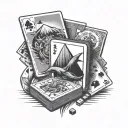 Playing cards with rubiks cube, music production, disc golf, submarine dolphins  tattoo design idea