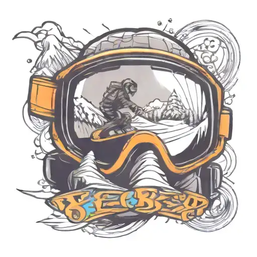 snowboarding goggles with reflection of a jumping snowboarder in the lens tattoo design idea