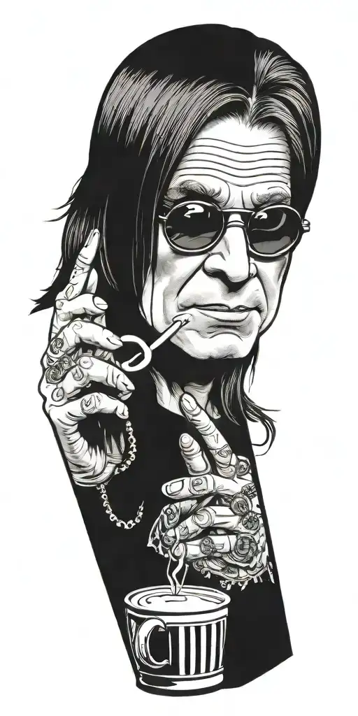 ozzy osbourne drinking coffee not scary tattoo design idea