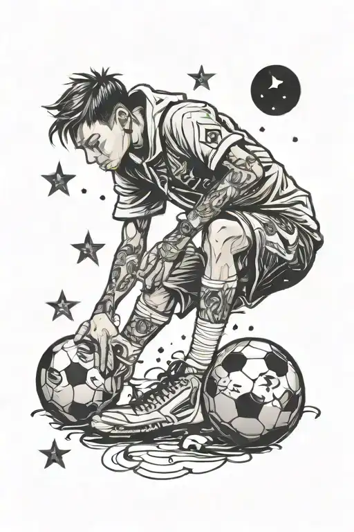 Soccer boy looking at the stars tattoo design idea