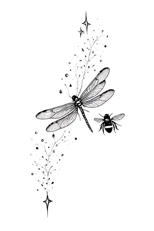 fairy dust with dragonfly and bumblebee tattoo design idea