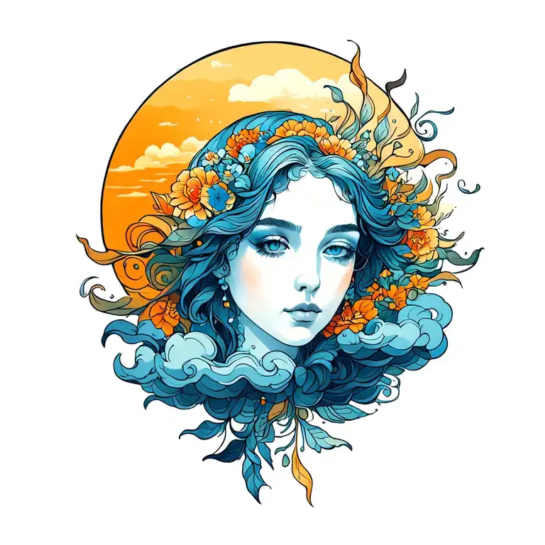 sun and clouds  tattoo design idea