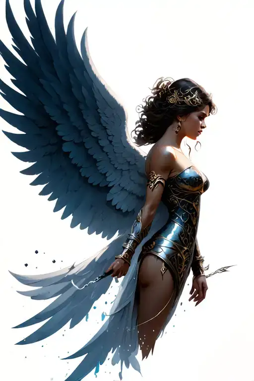 angel wing female warrior tattoo design idea