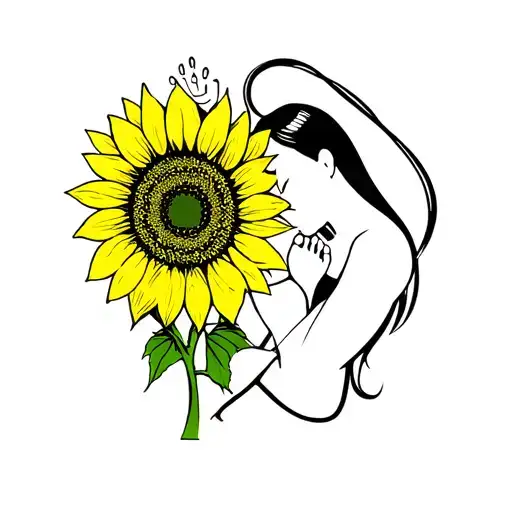 sunflower and lady holding a baby foot print tattoo design idea