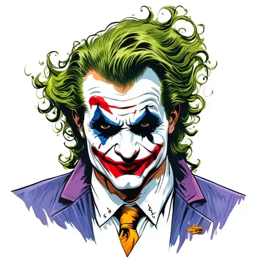 variation of joker face with cool background in inking artstyle tattoo design idea