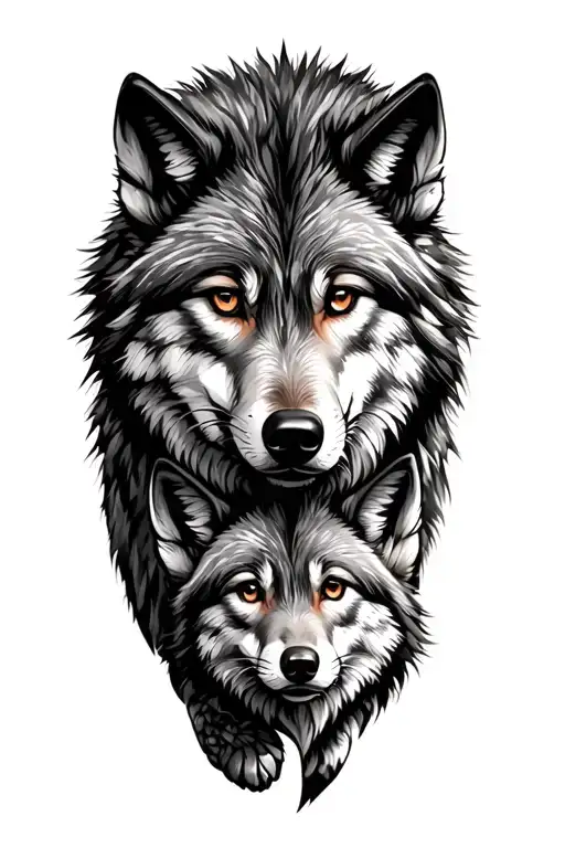 Wolf With 2 Cubs tattoo design idea