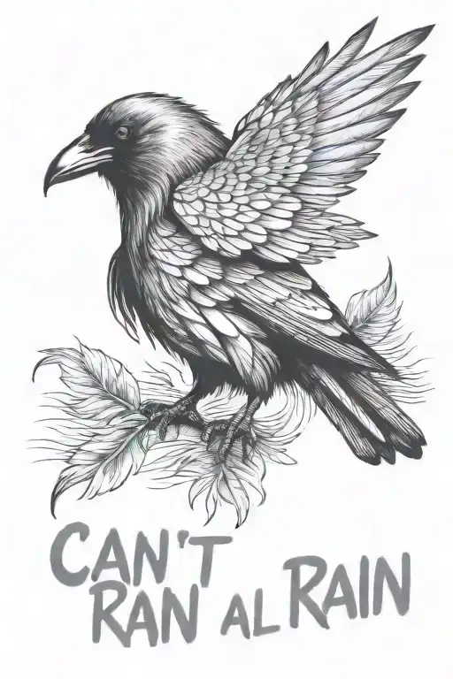crow carrying the phrase It can't rain all the time but with the crows feathers fading  tattoo design idea