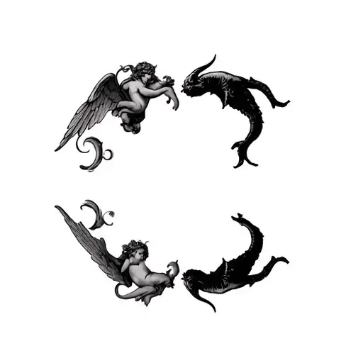 cupid and devil tattoo design idea