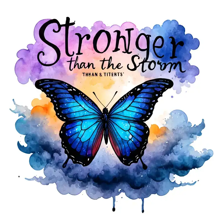 "Stronger than the storm" "Stronger than the storm" butterfly emerging from storm clouds tattoo design idea