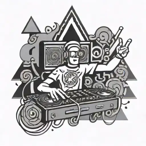 Keith haring style dj in a triangle tattoo design idea