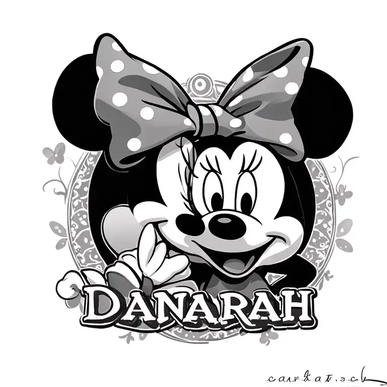 Minnie Mouse and my daughters name Danarah tattoo design idea