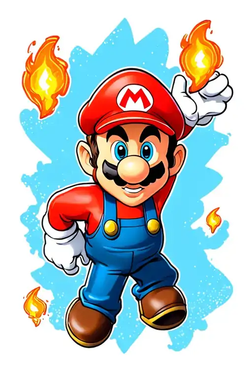 Super Mario. With his classic outfit and iconic jump. Show three lives, but only one should remain. The other two should be gone. I'll get it on my forearm, so it shouldn't be too big. tattoo design idea