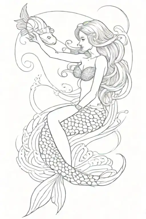 cybersigilism siren mermaid swimming tattoo design idea