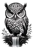 owl,mandala, waterfall tattoo design idea