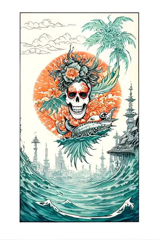 post apocalyptic Las Vegas underwater scene tattoo design idea