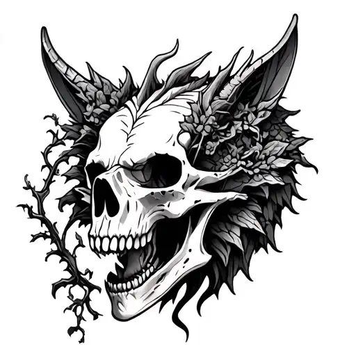 dragon ivy vines wolf skull tattoo design idea