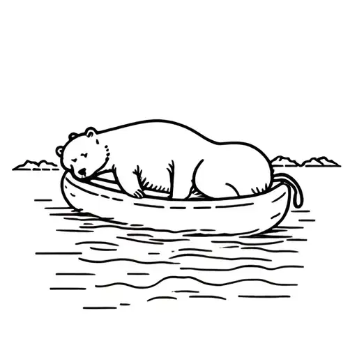 bear in raft sleeping tattoo design idea