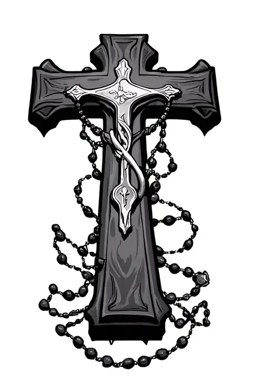  Christian cross with rosary tattoo design idea