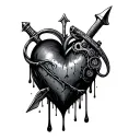 "Dark Love" "Dark Love" bleeding black heart with a steampunk dagger intertwined tattoo design idea