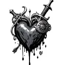 "Dark Love" "Dark Love" bleeding black heart with a steampunk dagger intertwined tattoo design idea