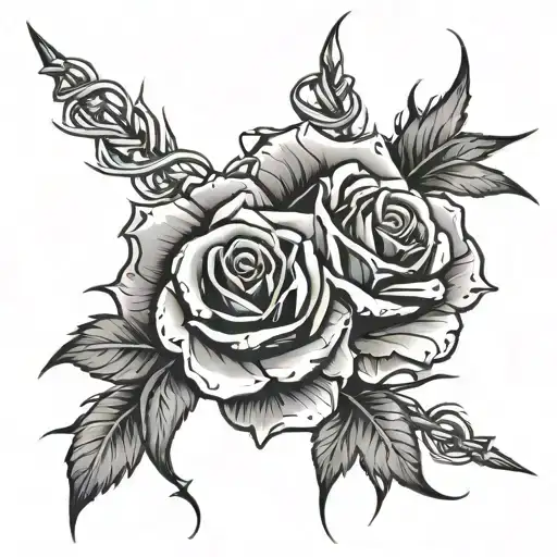 barbed wire wrapped around roses tattoo design idea