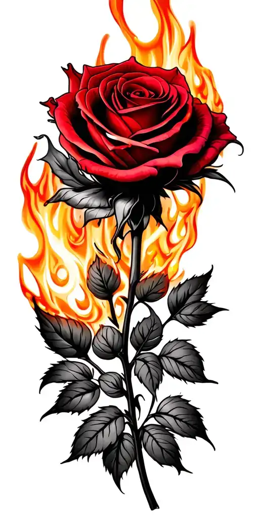 roses fire tattoo design idea