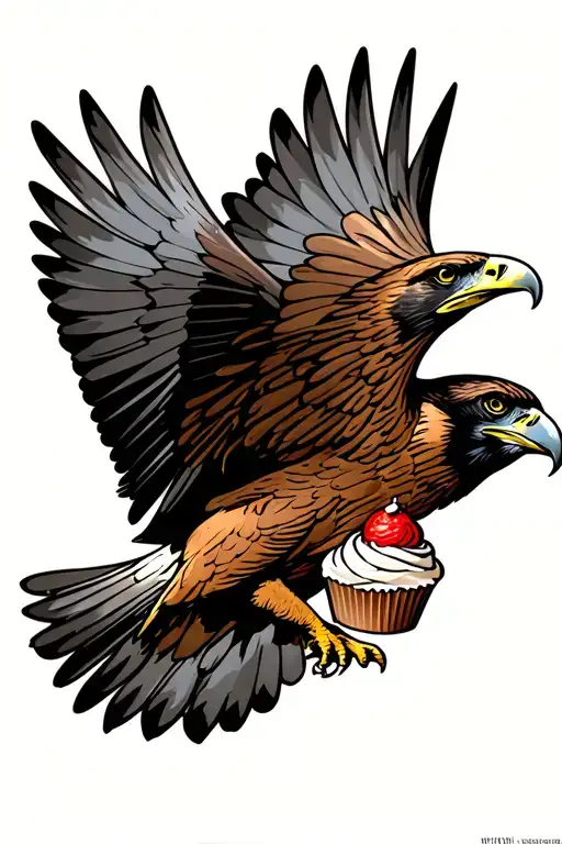  traditional style tattoo of a Buzzard in flight catching a cupcake colour  tattoo design idea