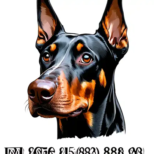 doberman dog head looking forward  to me with 888 number written below tattoo design idea